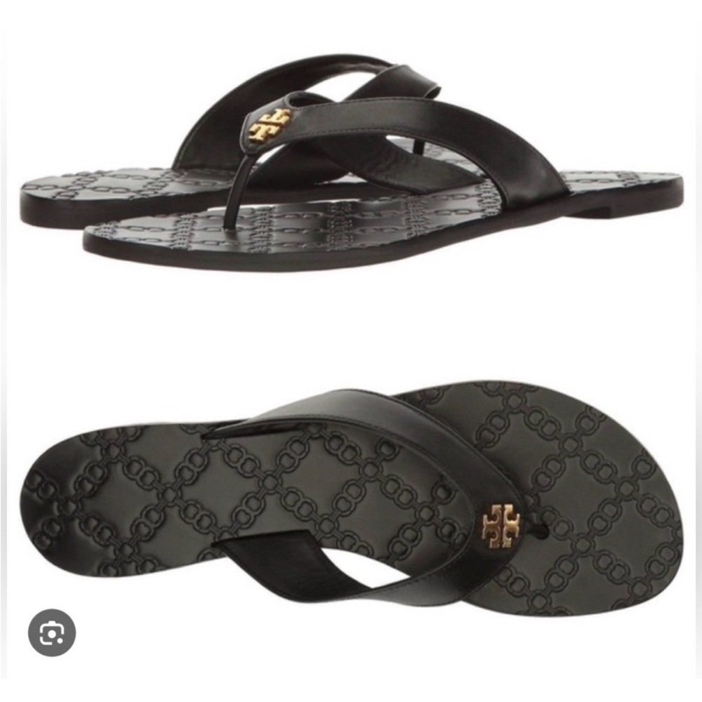 Tory Burch Women’s Leather Monroe Black Thong Sandals Size 7 - Picture 8 of 10